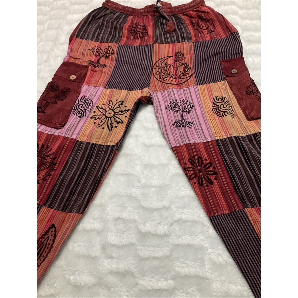 Rising Women's Medium Multicolored Boho Hippie Festival Joggers Patchwork NWT - Picture 3 of 11